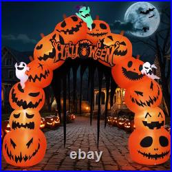 10FT Halloween Inflatables Pumpkin Archway with LED Built-In Halloween Yard Deco