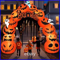 10FT Halloween Inflatables Pumpkin Archway with LED Built-In Halloween Yard Deco