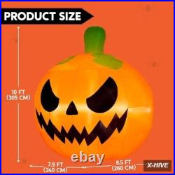 10FT Tall Halloween Giant Inflatables Pumpkin with Built-In LED Lights Outdoor D