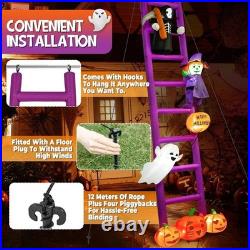 10.5ft Purple Ladders Pumpkin & Ghost Witch & Skeleton Inflatable Yard Décor