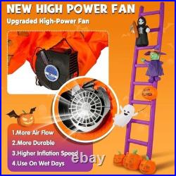 10.5ft Purple Ladders Pumpkin & Ghost Witch & Skeleton Inflatable Yard Décor