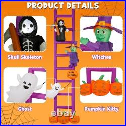 10.5ft Purple Ladders Pumpkin & Ghost Witch & Skeleton Inflatable Yard Décor