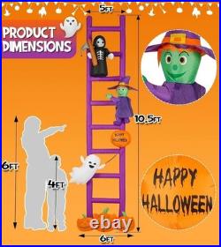 10.5ft Purple Ladders Pumpkin & Ghost Witch & Skeleton Inflatable Yard Décor