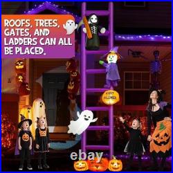 10.5ft Purple Ladders Pumpkin & Ghost Witch & Skeleton Inflatable Yard Décor