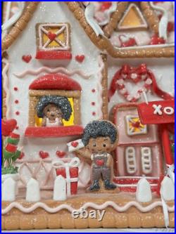 10 Bella Lux Light Up Valentine's Pink & Red Gingerbread House WithBoy & Girl