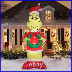 11.5Ft Giant Grinch with Christmas Wreath Sewn in Micro Led Holly Berries Decor