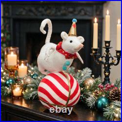 11 Christmas Circus Mouse On Striped Ball Tabletop Ornament Decoration (3pcs)