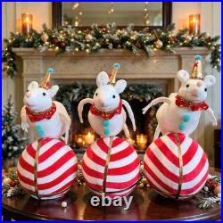 11 Christmas Circus Mouse On Striped Ball Tabletop Ornament Decoration (3pcs)