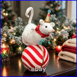 11 Christmas Circus Mouse On Striped Ball Tabletop Ornament Decoration (3pcs)