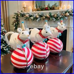 11 Christmas Circus Mouse On Striped Ball Tabletop Ornament Decoration (3pcs)