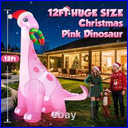 12FT Christmas Inflatables Pink Dinosaur 2025 NEW LED Outdoor Decoration