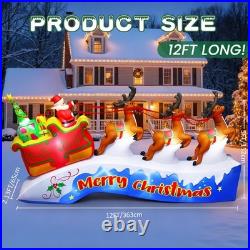12FT Christmas Inflatables Santa on Sleigh 2025 NEW LED Outdoor Decoration