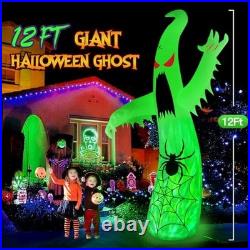 12FT Halloween Inflatables Decoration Giant Ghost with 3-Colored Flame
