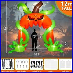 12FT Halloween Scary Giant Pumpkin Arch Inflatable with LED Blow Up Yard Décor
