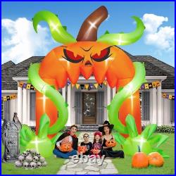 12FT Halloween Scary Giant Pumpkin Arch Inflatable with LED Blow Up Yard Décor