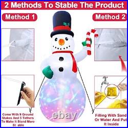 12Ft Giant Christmas Inflatable Snowman Holds Candy Cane Decoration Outdoor