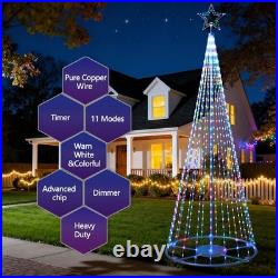 12Ft Outdoor Lighted Christmas Tree Lights Cone Tall Star Topped Artificial C
