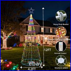 12Ft Outdoor Lighted Christmas Tree Lights Cone Tall Star Topped Artificial C