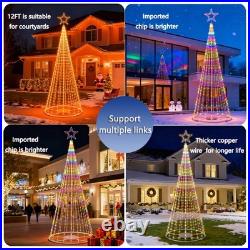 12Ft Outdoor Lighted Christmas Tree Lights Cone Tall Star Topped Artificial C