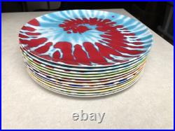 12 Citrus Grove Dinner Plates 10 Melamine Tye Dye Hippie Swirl Peace