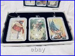 12 Dillard's Christmas/July 4th Trimsetters Patriotic Santa Flag Drum Ornaments