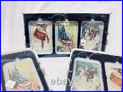 12 Dillard's Christmas/July 4th Trimsetters Patriotic Santa Flag Drum Ornaments