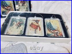 12 Dillard's Christmas/July 4th Trimsetters Patriotic Santa Flag Drum Ornaments
