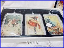 12 Dillard's Christmas/July 4th Trimsetters Patriotic Santa Flag Drum Ornaments