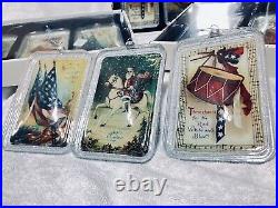 12 Dillard's Christmas/July 4th Trimsetters Patriotic Santa Flag Drum Ornaments