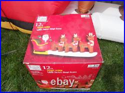 12' FT Airblown Inflatable LED Lighted Santa Sleigh Scene and Reindeer