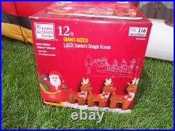 12' FT Airblown Inflatable LED Lighted Santa Sleigh Scene and Reindeer