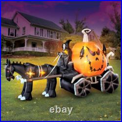 12-FT Long Airblown Inflatable Halloween Grim Reaper Pumpkin Carriage Horse