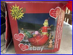 12 Feet Tall'Inflatable LED Colossal Christmas Grinch Max Sleigh Yard Decor
