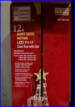 12' Giant-Sized Motion LED Cone Tree with Star Christmas Decor HOME DEPOT. READ