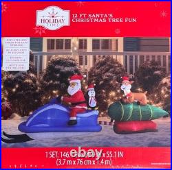 12' LED Santa Reindeer Christmas Tree crew Snowmobile Inflatable Holiday Time 12' LED Santa Reindeer Christmas Tree crew Snowmobile Inflatable Holiday Time
