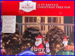 12' LED Santa Reindeer Christmas Tree crew Snowmobile Inflatable Holiday Time