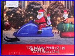 12' LED Santa Reindeer Christmas Tree crew Snowmobile Inflatable Holiday Time