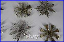 12 Vintage Aluminum Snowflake Christmas Tree Ornaments OOAK Handmade MCM Metal
