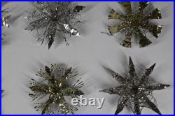 12 Vintage Aluminum Snowflake Christmas Tree Ornaments OOAK Handmade MCM Metal