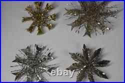 12 Vintage Aluminum Snowflake Christmas Tree Ornaments OOAK Handmade MCM Metal