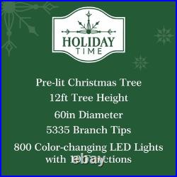 12 ft Pre-Lit Sheridan Sure-Lit Pole Slim Pine Christmas Tree, 800 Color-Changin