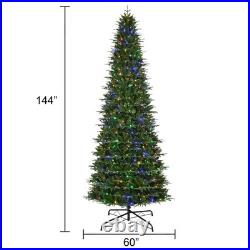 12 ft Pre-Lit Sheridan Sure-Lit Pole Slim Pine Christmas Tree, 800 Color-Changin