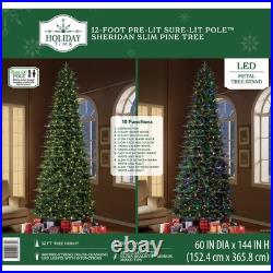 12 ft Pre-Lit Sheridan Sure-Lit Pole Slim Pine Christmas Tree, 800 Color-Changin
