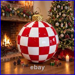 12 in Large Christmas Resin Ornaments Ball for Table, Red Check 12 in Large Christmas Resin Ornaments Ball for Table, Red Check