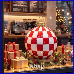 12 in Large Christmas Resin Ornaments Ball for Table, Red Check