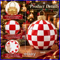 12 in Large Christmas Resin Ornaments Ball for Table, Red Check