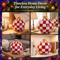 12 in Large Christmas Resin Ornaments Ball for Table, Red Check