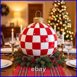 12 in Large Christmas Resin Ornaments Ball for Table, Red Check