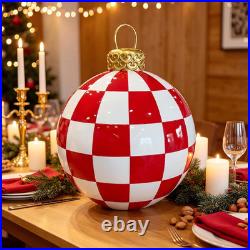 12 in Large Christmas Resin Ornaments Ball for Table, Red Check