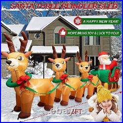 12ft Lighted Christmas Inflatables Santa Claus on Sleigh with 3 Reindeer & Gift